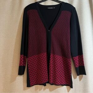 Misook Knit Cardigan Black &‎ Pink Geometric Pattern Size XL